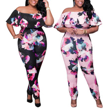 Clubwear Playsuit Bodycon Party JumpsuitRomper Trousers Plus Size3D Flores Print Off Shoulder Ruffles Women Jumpsuit ELY