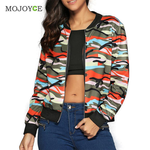 Collar Long Sleeve Bomber Jacket Zip Camouflage Printed Baseball Jackets Coat Army Jackets Biker Coat Outerwear ELY