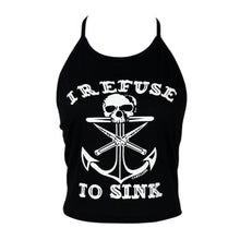 Crop Tops Women Letter Anchor Print Halterneck Tank Tops Sleeveless Halter Top Women Black Cropped Feminino Vest Blusa ELY
