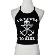 Crop Tops Women Letter Anchor Print Halterneck Tank Tops Sleeveless Halter Top Women Black Cropped Feminino Vest Blusa ELY