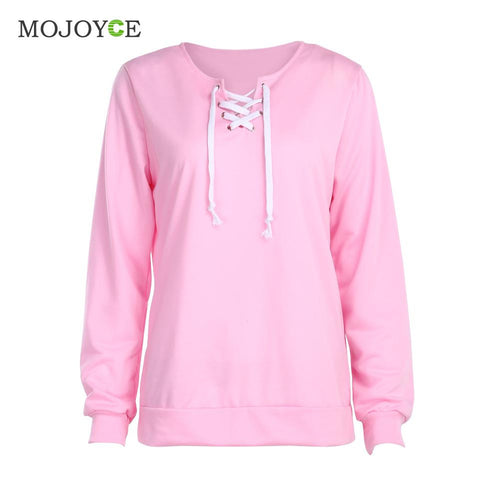 Cross Lace Up Sweatshirt Women Pink Hoodies Women Cross Strap Hoody Sweatershirt Jumper Pullover 1STL ELY