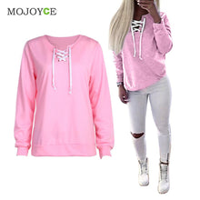 Cross Lace Up Sweatshirt Women Pink Hoodies Women Cross Strap Hoody Sweatershirt Jumper Pullover 1STL ELY