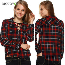 Cross Strap Women Blouses Cotton Plaid Shirts Women Long Sleeve Loose Tops Loose Blusas Tops Plus Size Blusa Feminina ELY