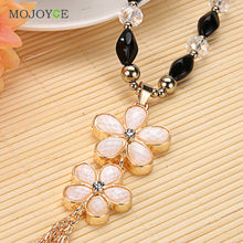 Crystal Flowers Women Lovely Style Long Chain Necklace Pendant Jewelry Flower Pendant Natural Stone Beads Necklace Gift ELY