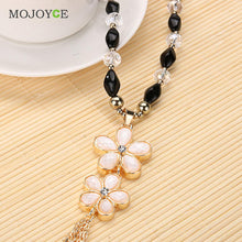 Crystal Flowers Women Lovely Style Long Chain Necklace Pendant Jewelry Flower Pendant Natural Stone Beads Necklace Gift ELY