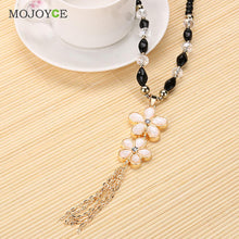 Crystal Flowers Women Lovely Style Long Chain Necklace Pendant Jewelry Flower Pendant Natural Stone Beads Necklace Gift ELY