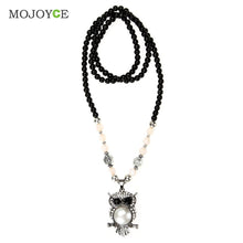Crystal Owl Pendant Necklace Women Vintage Style Long Chain Beaded Necklace Pendant Jewelry ELY