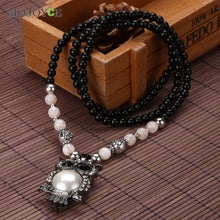 Crystal Owl Pendant Necklace Women Vintage Style Long Chain Beaded Necklace Pendant Jewelry ELY