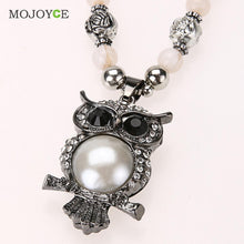Crystal Owl Pendant Necklace Women Vintage Style Long Chain Beaded Necklace Pendant Jewelry ELY