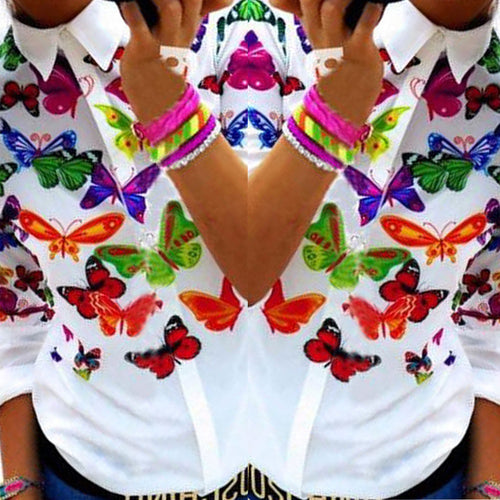 Digital Printed Loose Chiffon Blusas Tops Long Sleeve Shirt Blouse Shirt Women Blusa Feminino Women Tops 1STL ELY