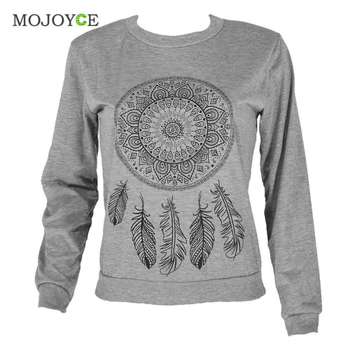 Dreamcatcher Printing Hoodie Women Long Sleeve Sweatshirt Women Casual Gray Red White Pullover MLXL ELY