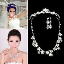 Elegant Luxurious Crown Tiara Rhinestone Necklace Earring Crown Set Party Wedding Jewelry Set Brides ELY