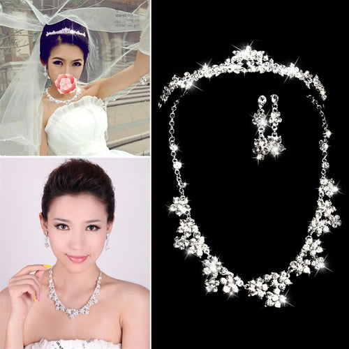 Elegant Luxurious Crown Tiara Rhinestone Necklace Earring Crown Set Party Wedding Jewelry Set Brides ELY