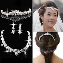 Elegant Luxurious Crown Tiara Rhinestone Necklace Earring Crown Set Party Wedding Jewelry Set Brides ELY