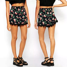 Elegant Shorts Women Black Floral Print Lace Patchwork Elastic Waist Short Feminino Pantalon Femme Skirt Shorts 1STL ELY