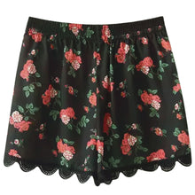 Elegant Shorts Women Black Floral Print Lace Patchwork Elastic Waist Short Feminino Pantalon Femme Skirt Shorts 1STL ELY