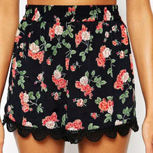 Elegant Shorts Women Black Floral Print Lace Patchwork Elastic Waist Short Feminino Pantalon Femme Skirt Shorts 1STL ELY