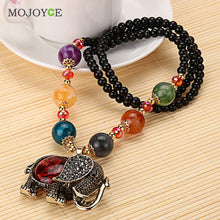 Elephant Women Bohemian Style Long Chain Necklace Azure Stone Rosary Beads Pendant Jewelry ELY