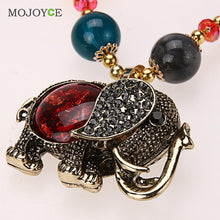 Elephant Women Bohemian Style Long Chain Necklace Azure Stone Rosary Beads Pendant Jewelry ELY