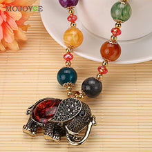 Elephant Women Bohemian Style Long Chain Necklace Azure Stone Rosary Beads Pendant Jewelry ELY