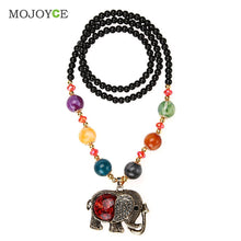 Elephant Women Bohemian Style Long Chain Necklace Azure Stone Rosary Beads Pendant Jewelry ELY