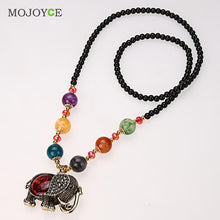 Elephant Women Bohemian Style Long Chain Necklace Azure Stone Rosary Beads Pendant Jewelry ELY