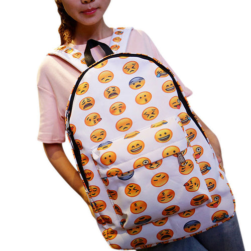 Emoji Printing Backpack Women Yellow Canvas Backpack School Bags for Teenagers Rucksack Travel Bag Mochila Feminina ELY