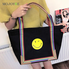Emoji Women Handbag Smiling Face Printing Cartoon Shopping Tote Canvas Bag Shoulder Women Bags Clutch Bolsa Feminina ELY