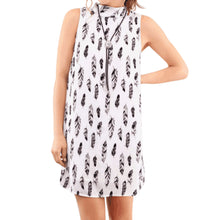 Feather Printed High Collar Women Dress O-Neck Sleeveless Short A-shape Dress Chiffon Party Dresses Vestidos 1STL ELY