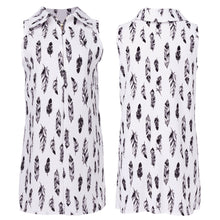 Feather Printed High Collar Women Dress O-Neck Sleeveless Short A-shape Dress Chiffon Party Dresses Vestidos 1STL ELY