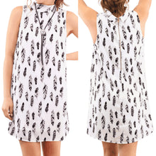 Feather Printed High Collar Women Dress O-Neck Sleeveless Short A-shape Dress Chiffon Party Dresses Vestidos 1STL ELY