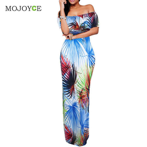 Floral Print Bodycon Women Dress Vestidos Party Evening Maxi Long Dress Vestido De Festa Off Shoulder Boho Dresses ELY