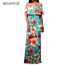 Floral Print Women Dress Vestidos Off Shoulder Bodycon Party Long Dress Slash Neck Boho Sundress Dress ELY
