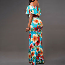 Floral Print Women Dress Vestidos Off Shoulder Bodycon Party Long Dress Slash Neck Boho Sundress Dress ELY