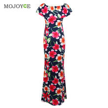 Floral Print Women Dress Vestidos Off Shoulder Bodycon Party Long Dress Slash Neck Boho Sundress Dress ELY