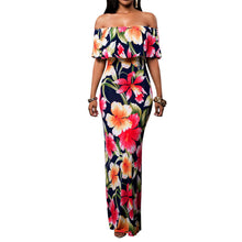Floral Print Women Dress Vestidos Off Shoulder Bodycon Party Long Dress Slash Neck Boho Sundress Dress ELY