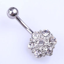 Flower Woman Belly Button Ring Pendant Crystal Beads White 1STL ELY