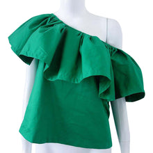 Green Top Blusas De Fiesta Bar Neck Ruffles Women Tops Off Shoulder Beach Party Blouses Shirt Slash Neck Blouse 1STL ELY