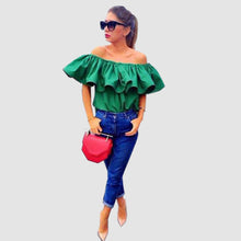 Green Top Blusas De Fiesta Bar Neck Ruffles Women Tops Off Shoulder Beach Party Blouses Shirt Slash Neck Blouse 1STL ELY