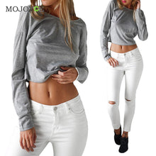 Grey Cotton Blend Long Sleeve T Shirt Women Backless Crop Tops Sexy O Neck Casual Tops Tee 1STL ELY