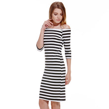 Half Sleeve Knee Length Stripes Dress Off Shoulder Bodycon Pencil Dress Bodycon Slim Women Dress Vestidos ELY