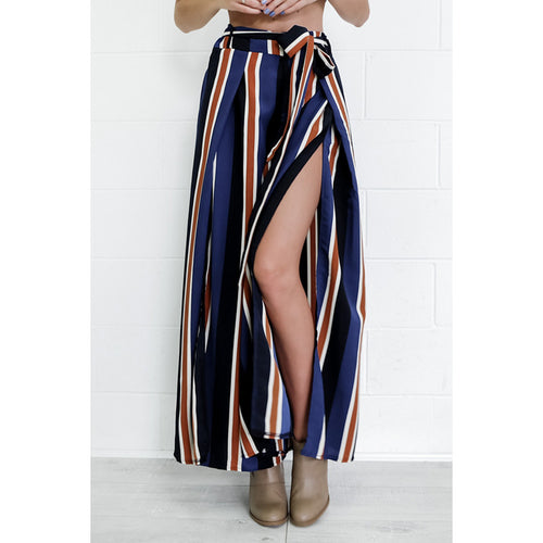 High Waist Striped Wide Leg Pants Loose Pantalon Femme Elegant Split Drawstring Bow Long Women Pants Pantalones Trousers ELY