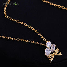 Jewelry 18K Gold Plated Bow-Knot Rhinestone Pendant Necklace ELY