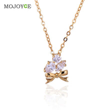 Jewelry 18K Gold Plated Bow-Knot Rhinestone Pendant Necklace ELY