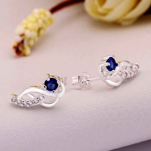 Jewelry Women's silver plated Moon hook Sapphire stud earings Bijoux Earrings For Wedding 5 ELY