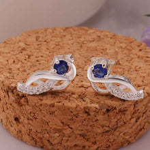 Jewelry Women's silver plated Moon hook Sapphire stud earings Bijoux Earrings For Wedding 5 ELY