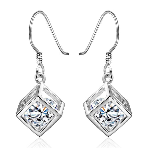 Jewelry Women's silver plated cude drop earings Bijoux Earrings For Wedding 583 ELY