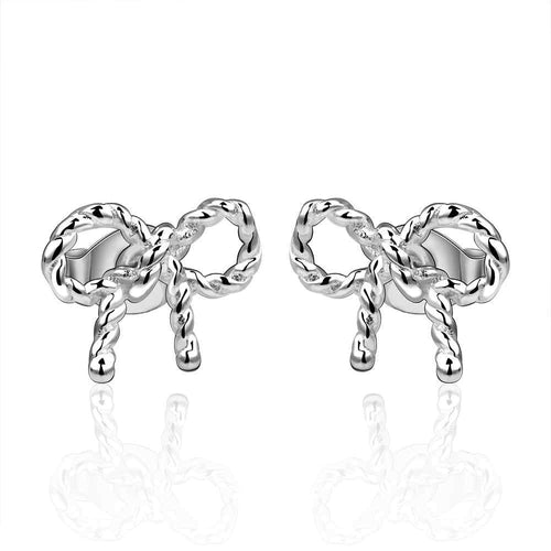 Jewelry Women's silver plated rope bow stud earings Bijoux Earrings For Wedding 578 ELY