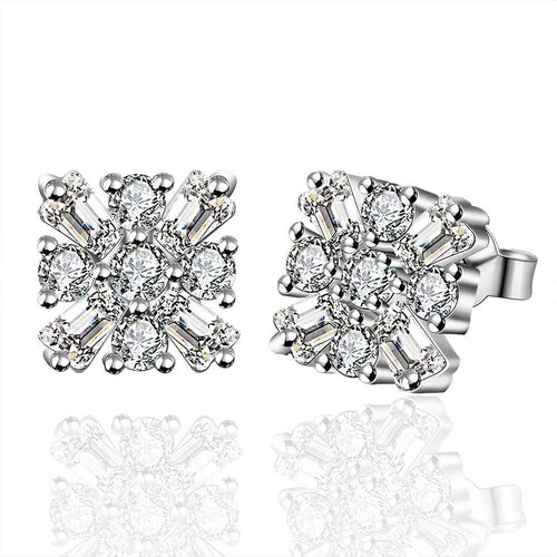 Jewelry Women's silver plated square crystal stud earings Bijoux Earrings For Wedding 577 ELY