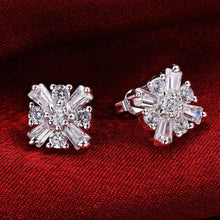 Jewelry Women's silver plated square crystal stud earings Bijoux Earrings For Wedding 577 ELY